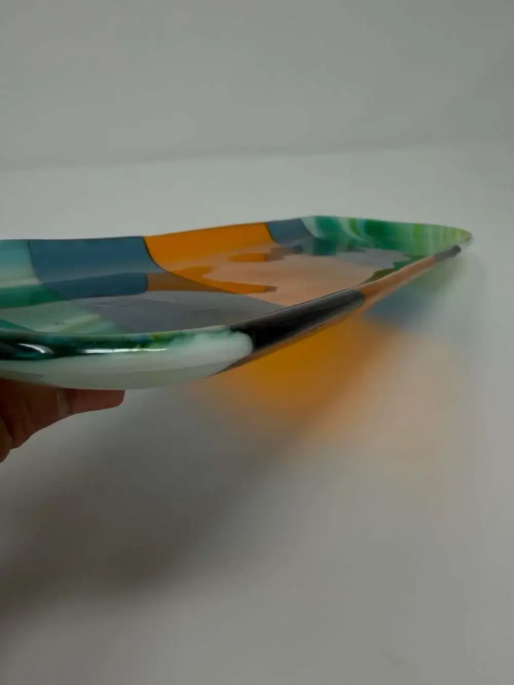 Handcrafted Fused Glass Decorative Tray, Abstract Multi-Color Striped 12” Dish